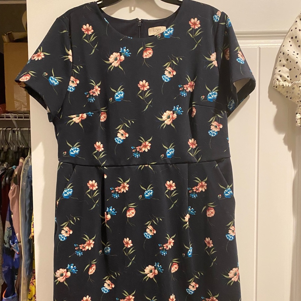 Navy floral pencil(ish) dress from loft outlet